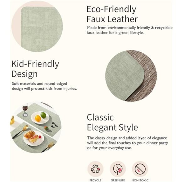 Faux Leather Placemats Set of 6 - Waterproof - Wipe Clean - Heat Resistant - Picture 6 of 7